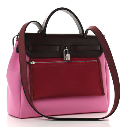 Hermes Toile Officier Vache Hunter Verso Herbag Zip Retourne PM 31 Bubblegum Rubis Rouge Sellier 4 of 11