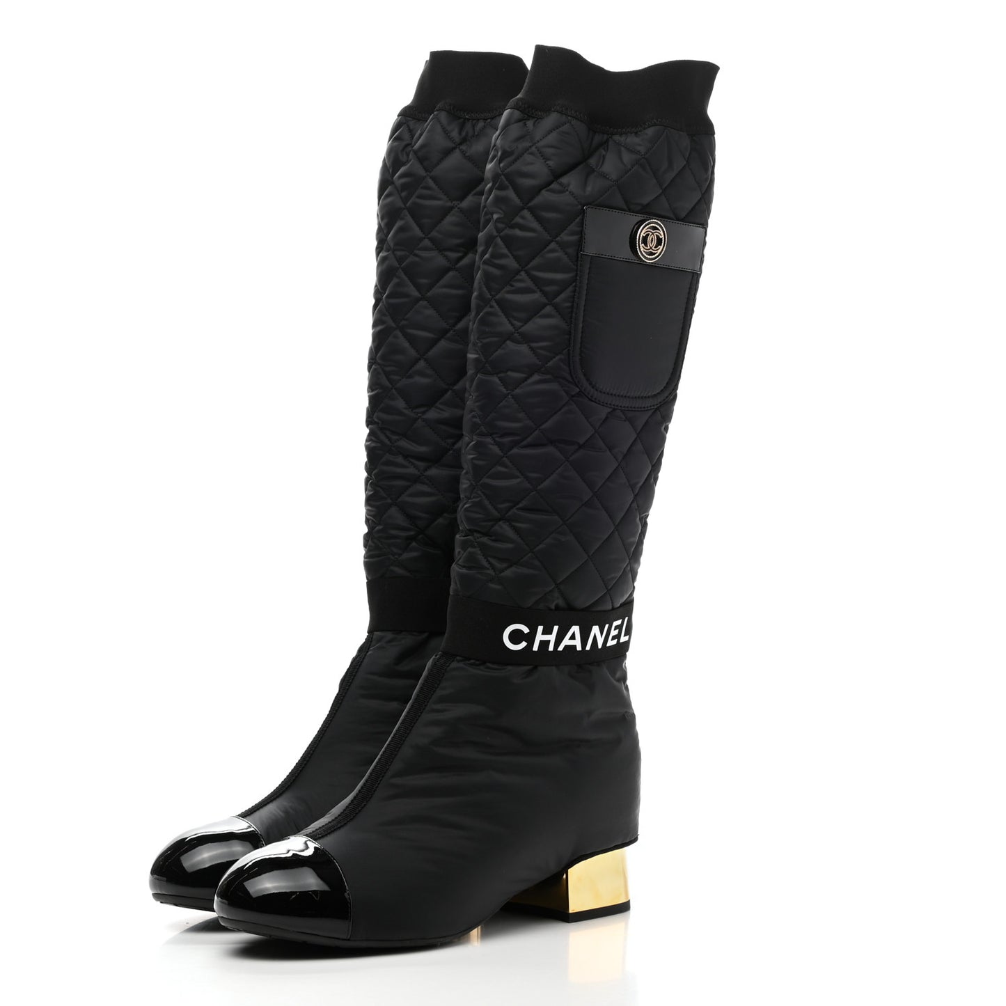 Mixed Fibers Lambskin Patent Calfskin Convertible High Boot 39 Black