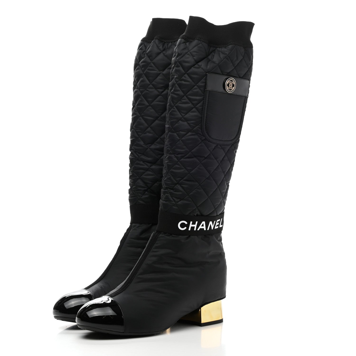 Chanel Mixed Fibers Lambskin Patent Calfskin Convertible High Boot 39 Black 3 of 17