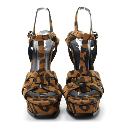 Saint Laurent Suede Leopard Print Tribute 105 Platform Sandals 40 Brown 2 of 11