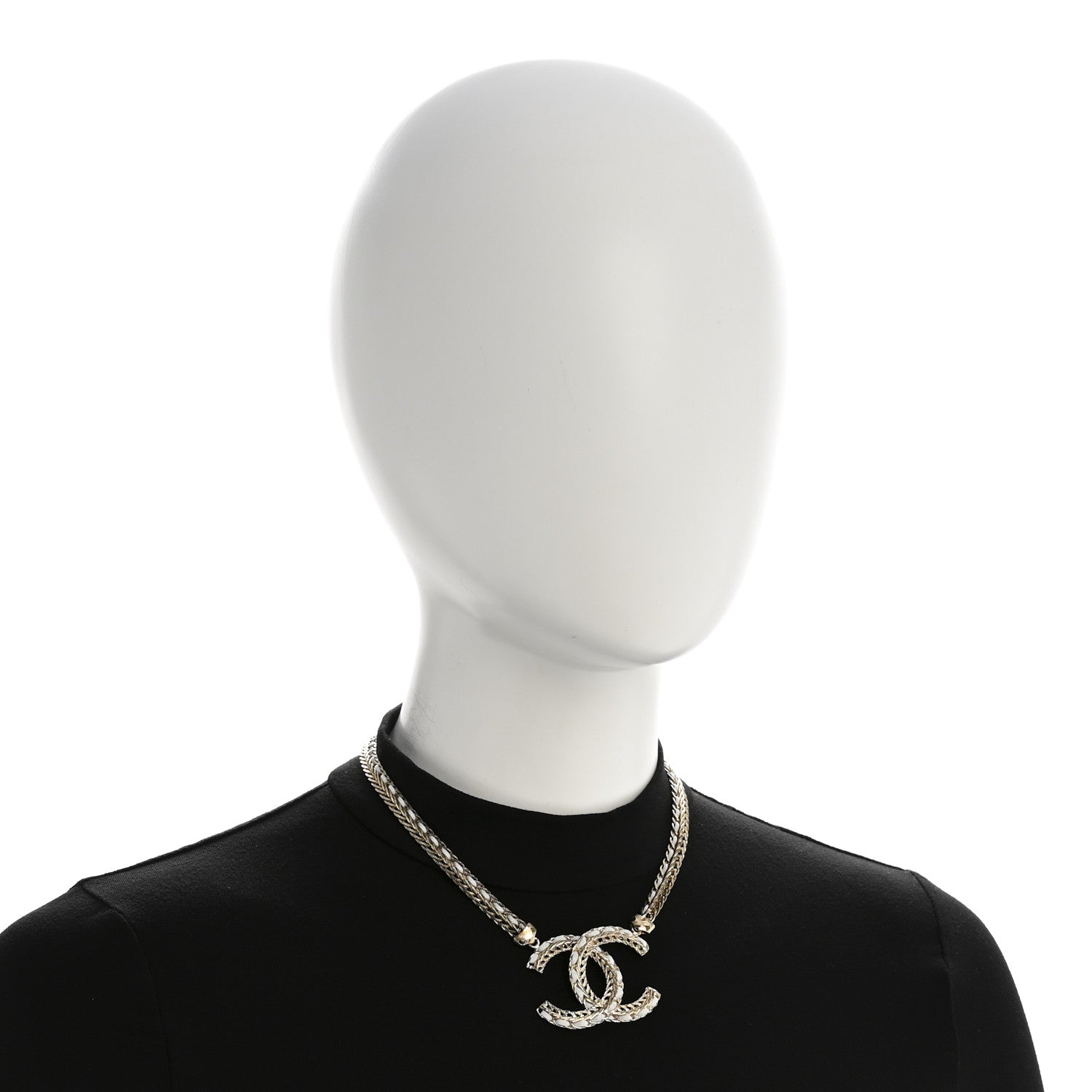 Chanel Metal Lambskin CC Chain Necklace Gold White 2 of 7