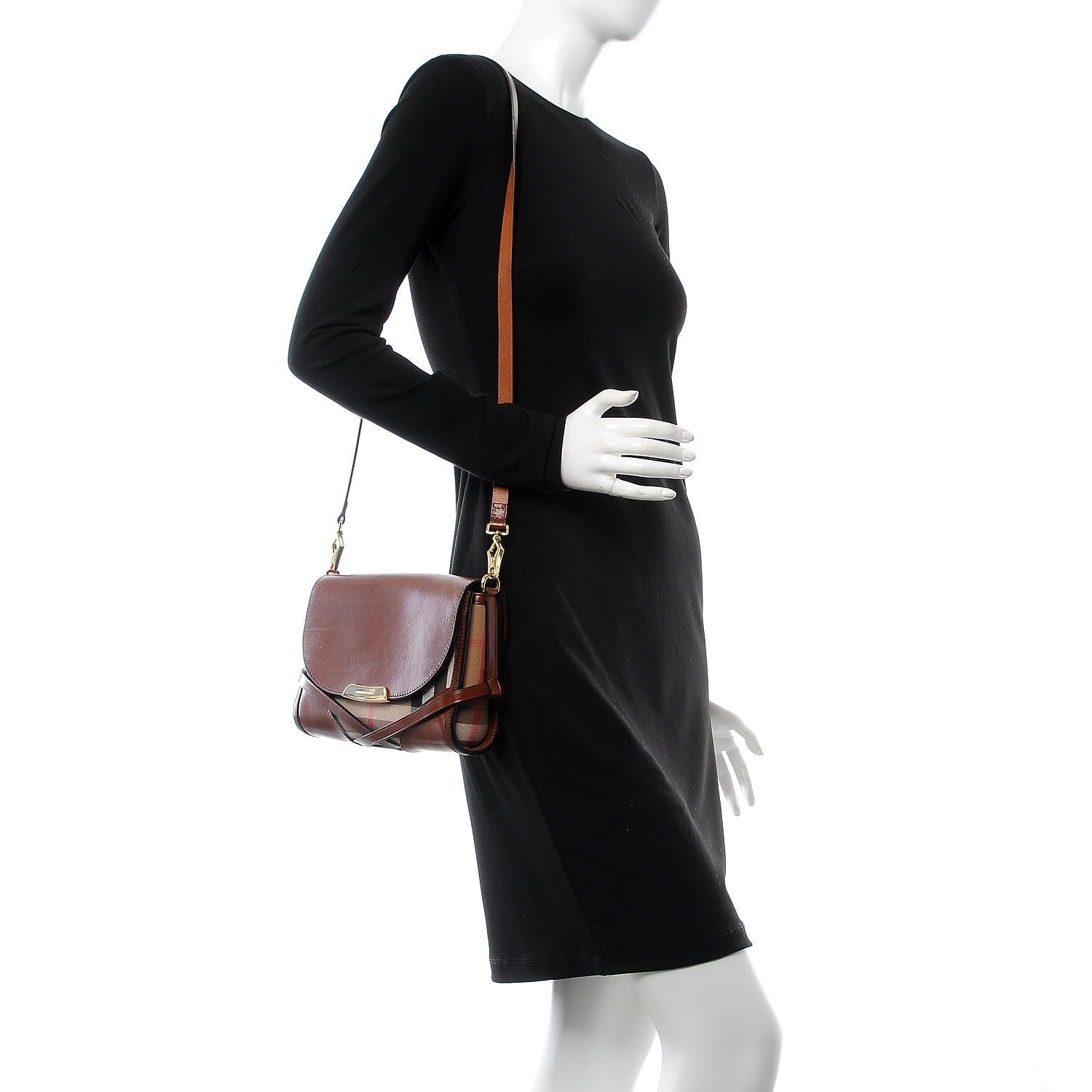 Burberry House Check Bridle Calfskin Small Abbott Crossbody Bag Tan 2 of 13