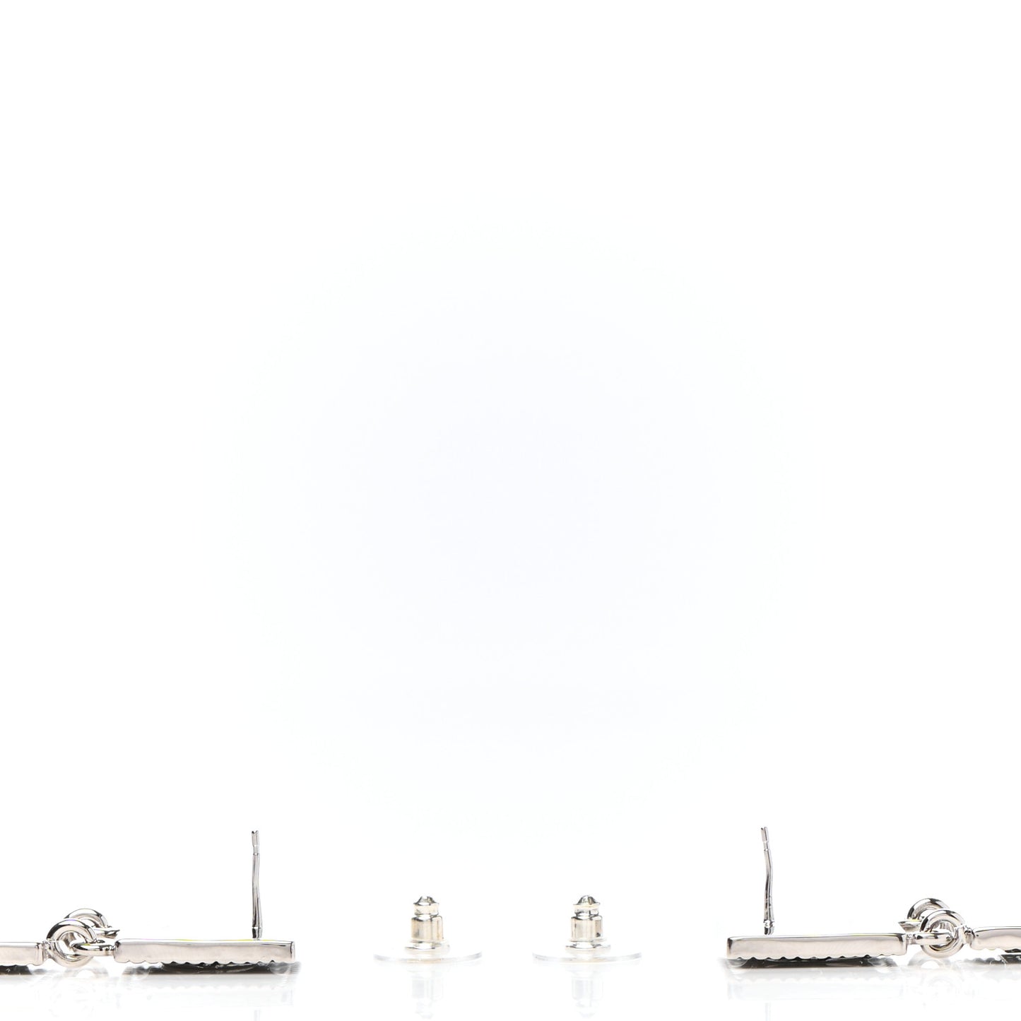 Metal Crystal Cha-Nel Logo Drop Earrings Silver