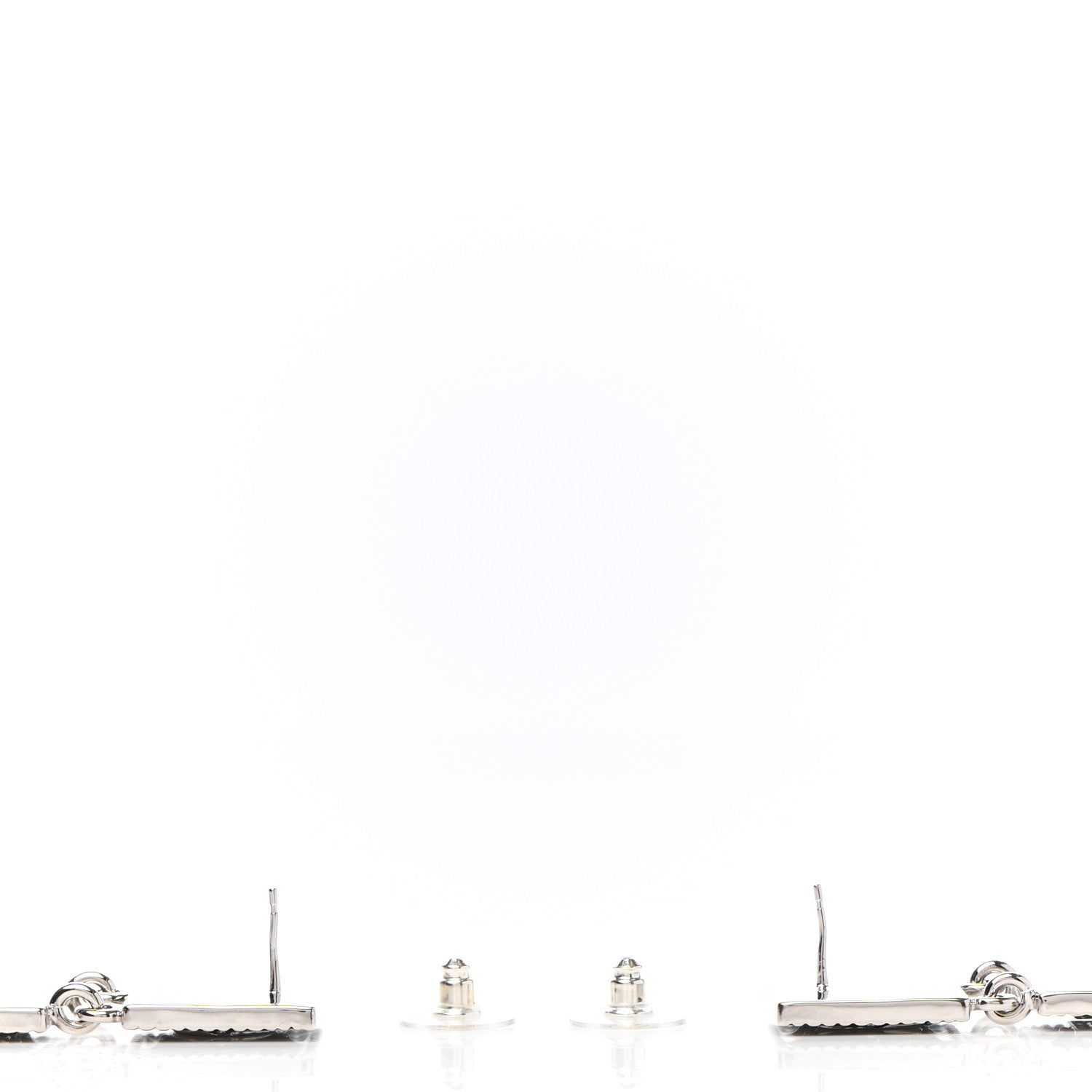 Chanel Metal Crystal Cha-Nel Logo Drop Earrings Silver 3 of 4