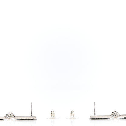 Chanel Metal Crystal Cha-Nel Logo Drop Earrings Silver 3 of 4