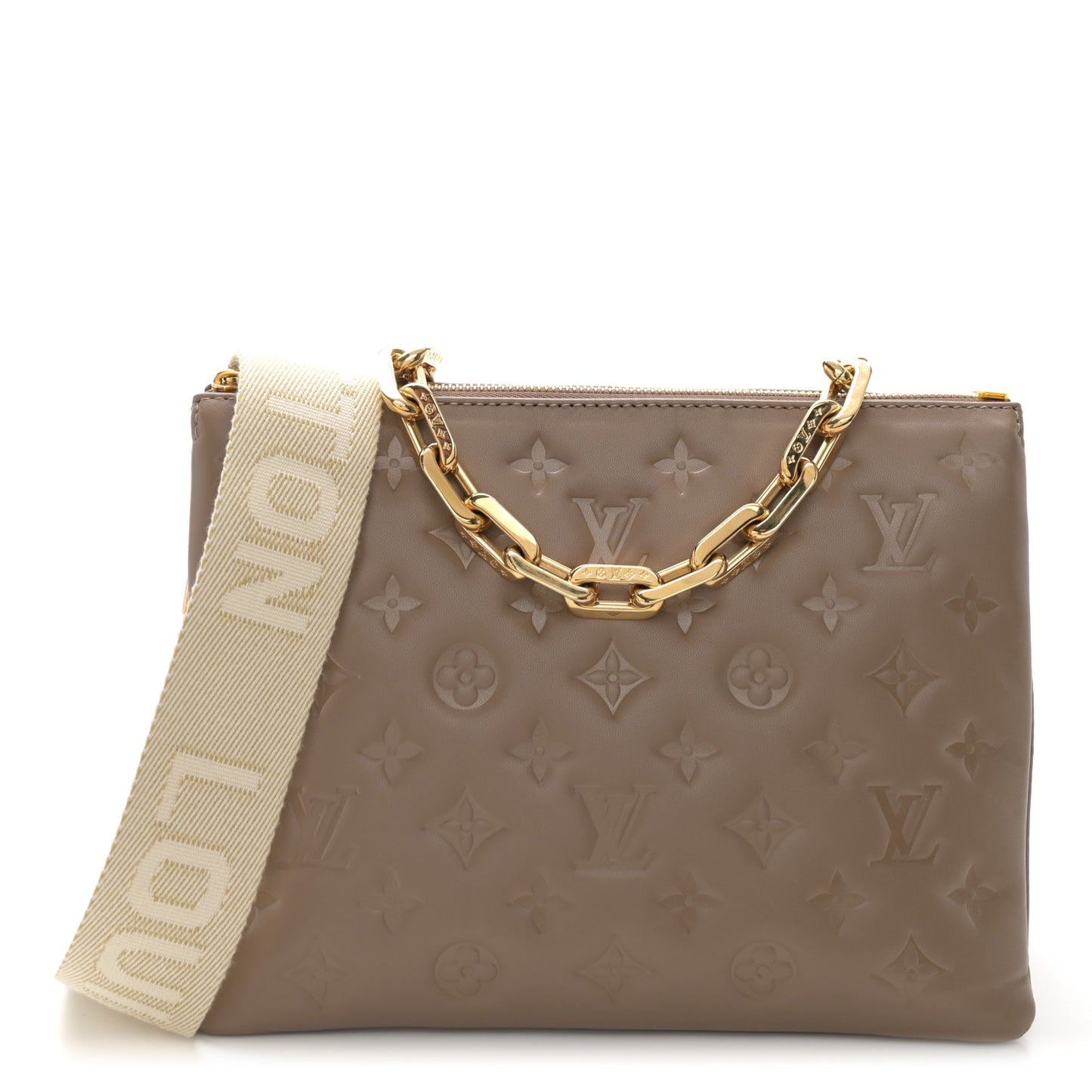 Lambskin Embossed Monogram Coussin PM Taupe