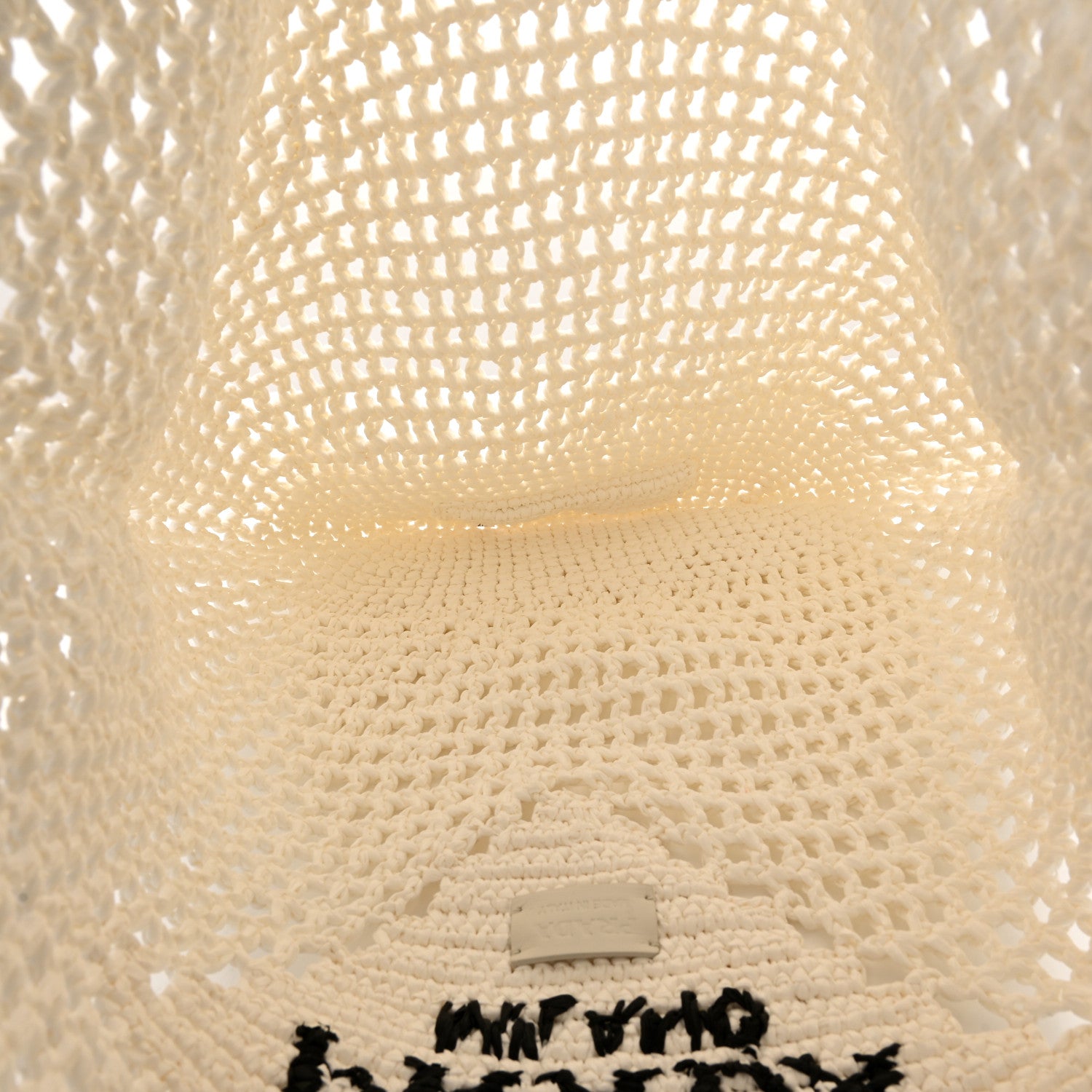 Prada Yarn Raffia Effect Crochet Logo Embroidered Shopping Tote Bag White 5 of 10