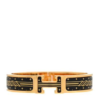 Hermes Enamel Printed Quadrige Au Fil Narrow Clic Clac H Bracelet PM Jaune Or Black 1 of 6