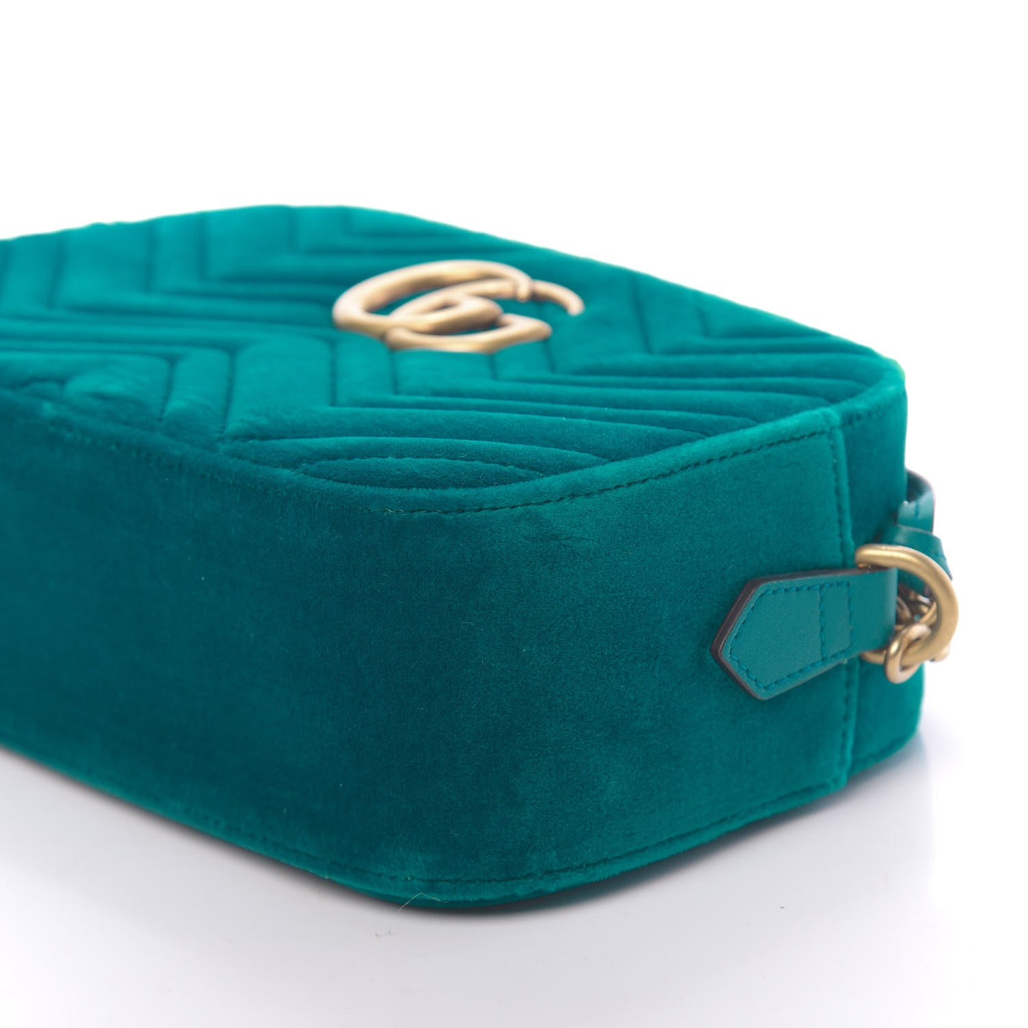 Gucci Velvet Matelasse Small GG Marmont Chain Shoulder Bag Pavone Cyan 9 of 10