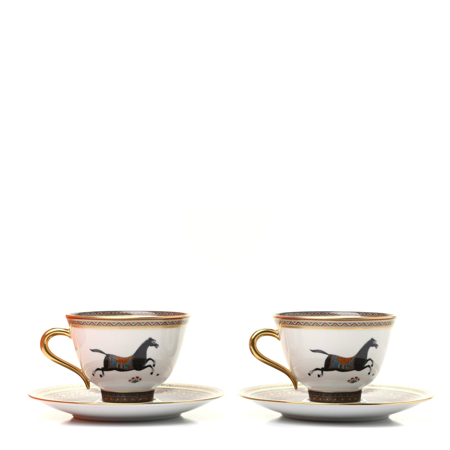 Hermes Porcelain Cheval d'Orient Tea Cup and Saucer Set of 2 1 of 9