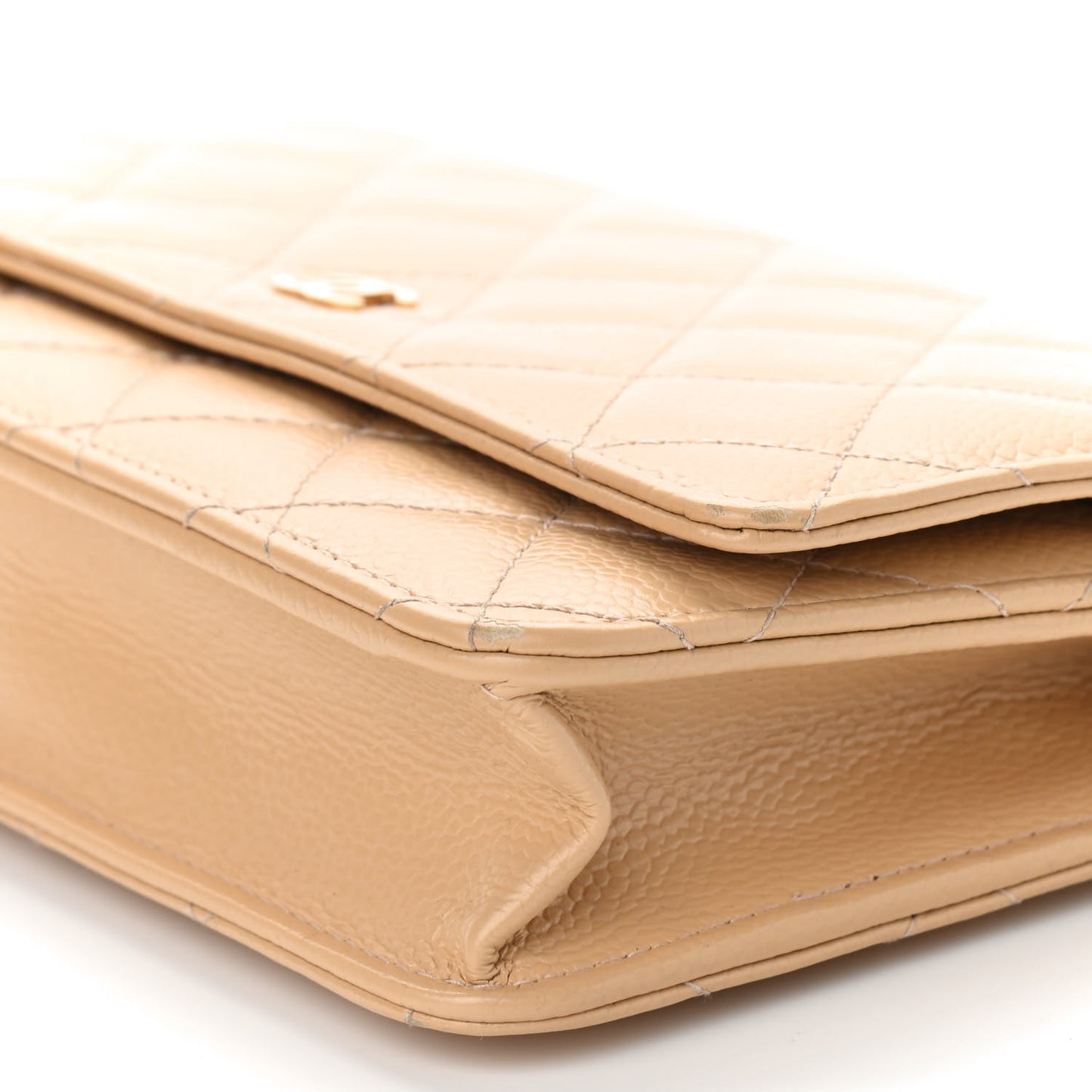 Caviar Quilted Wallet On Chain WOC Beige