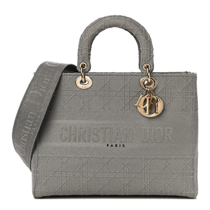Christian Dior Canvas Embroidered Cannage Lady D-Lite Gray 1 of 10