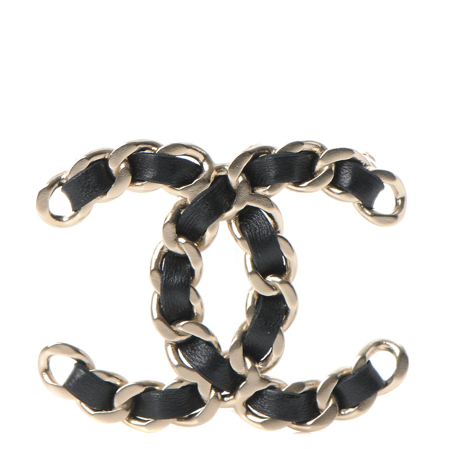 Lambskin Chain CC Brooch Black Gold