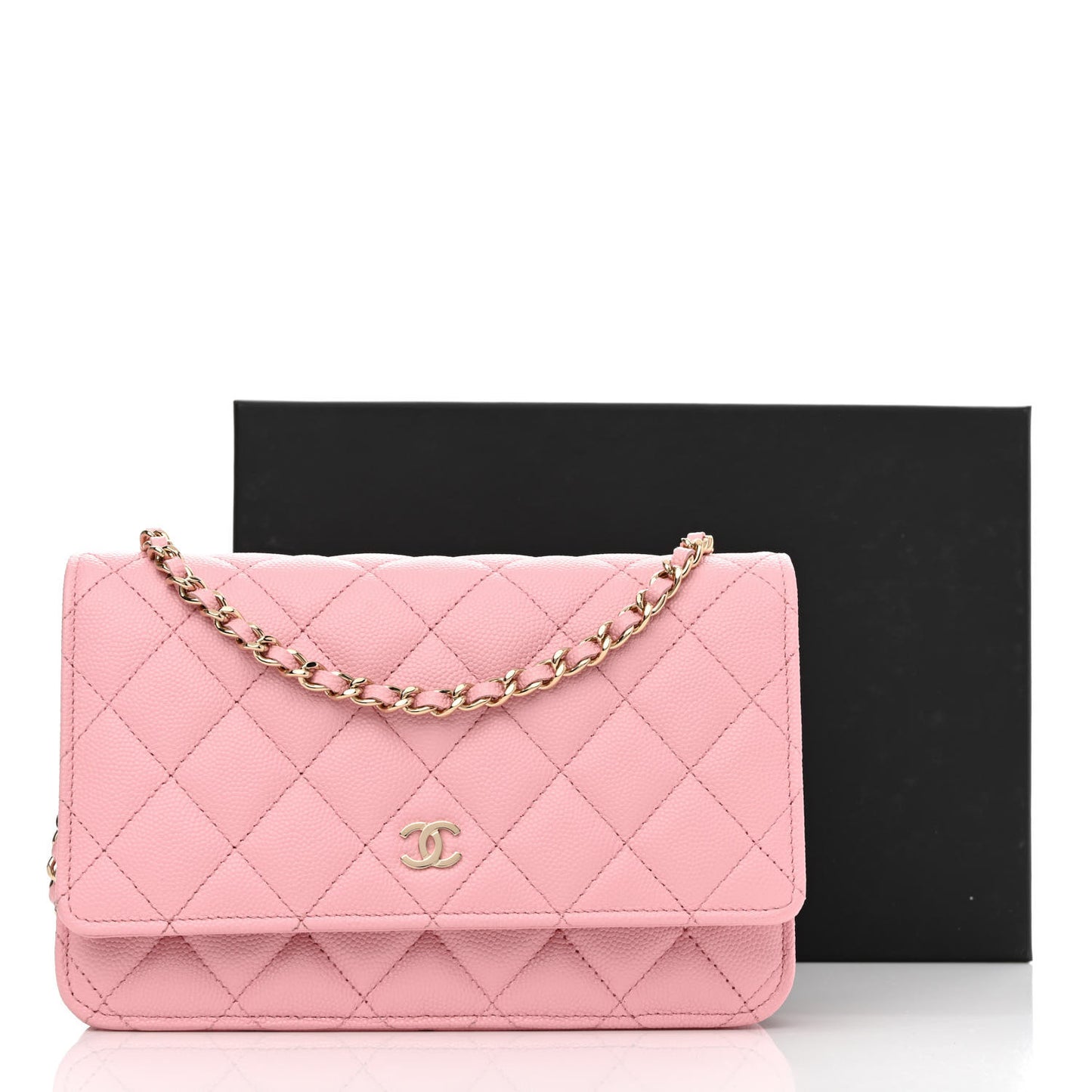 Caviar Quilted Wallet On Chain WOC Light Pink