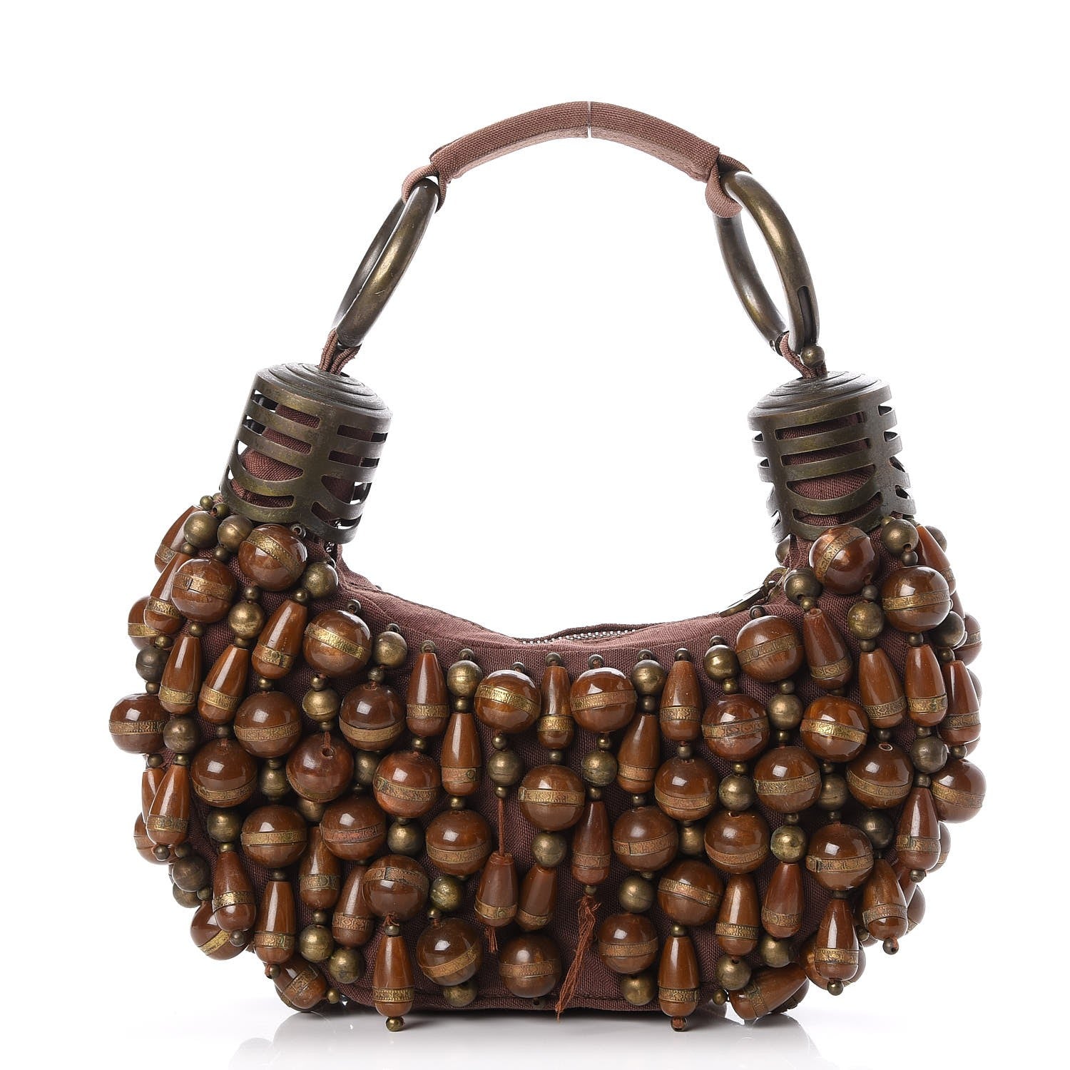 Chloe Canvas Beaded Bracelet Bag Brown 1 of 8