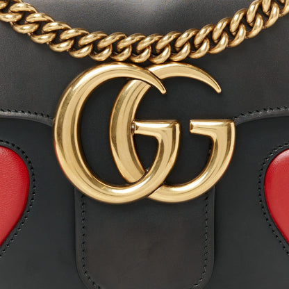 Gucci Knight Calfskin Malaga Kid Heart Medium GG Marmont Chain Handle Bag Black Hibiscus Red Multicolor 9 of 11