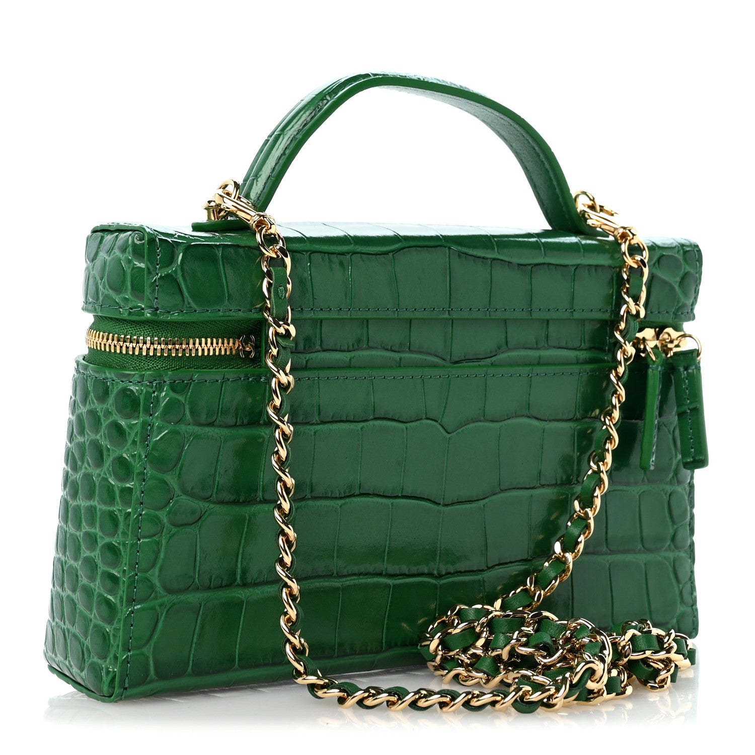 Chanel Calfskin Crocodile Embossed Crococo Exoticoco Vanity With Chain Emerald 3 of 11