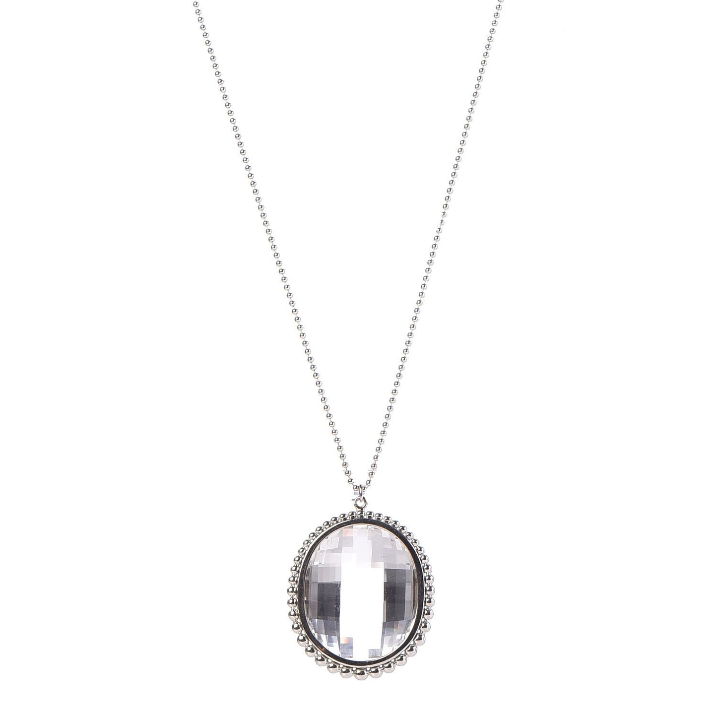 Sterling Silver Crystal Ziegfeld Oval Pendant Necklace