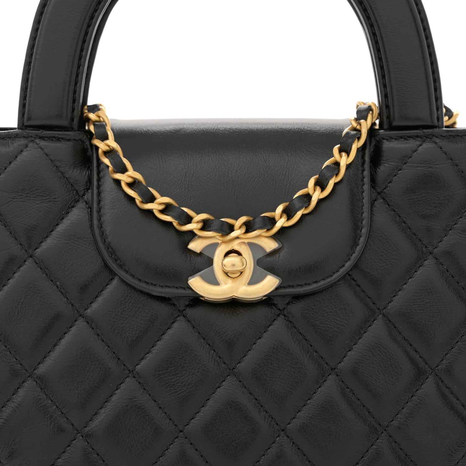 Chanel Shiny Aged Calfskin Quilted Nano Kelly Shopper Black 8 of 11