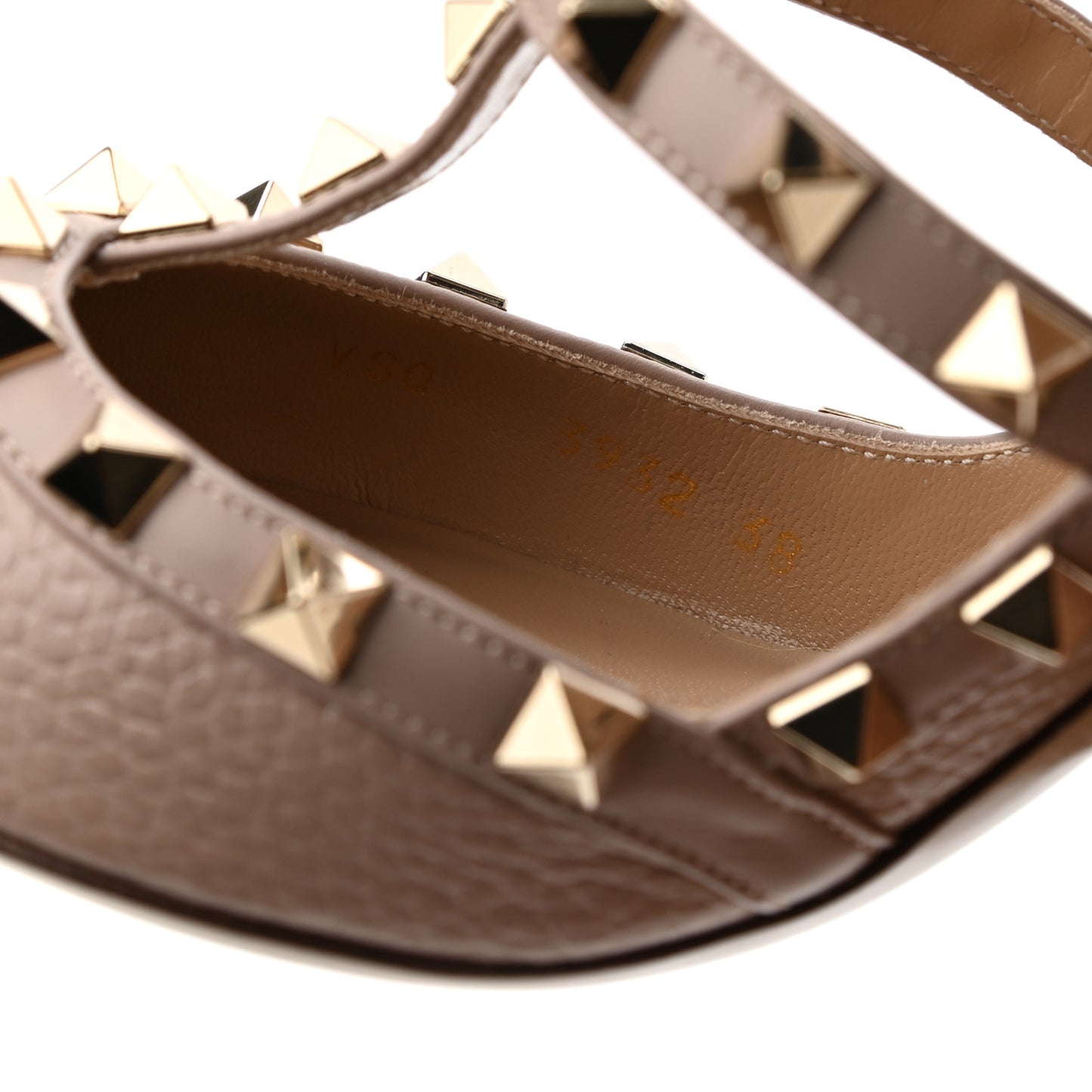 Pebbled Calfskin Rockstud Ankle Strap Pumps 38 Poudre