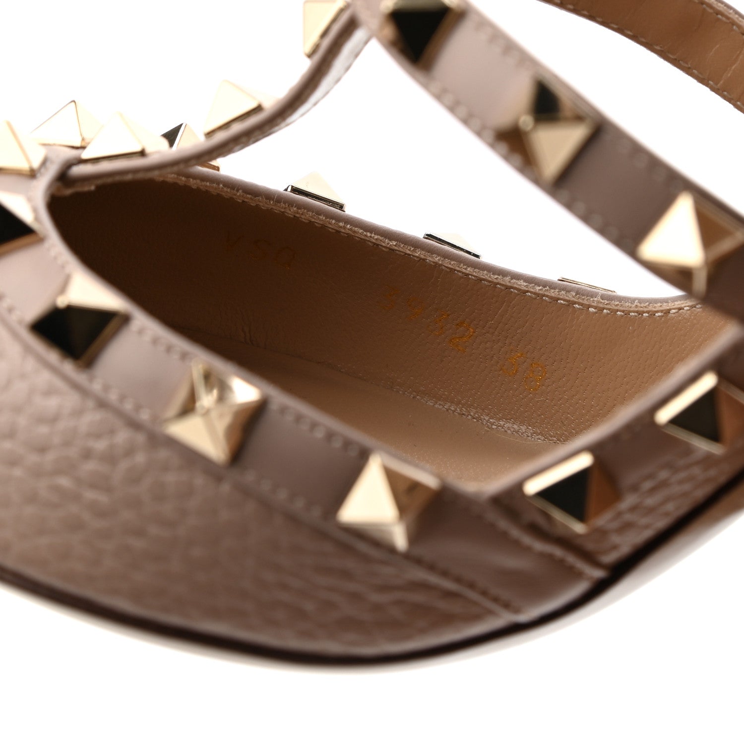 Valentino Garavani Pebbled Calfskin Rockstud Ankle Strap Pumps 38 Poudre 7 of 8