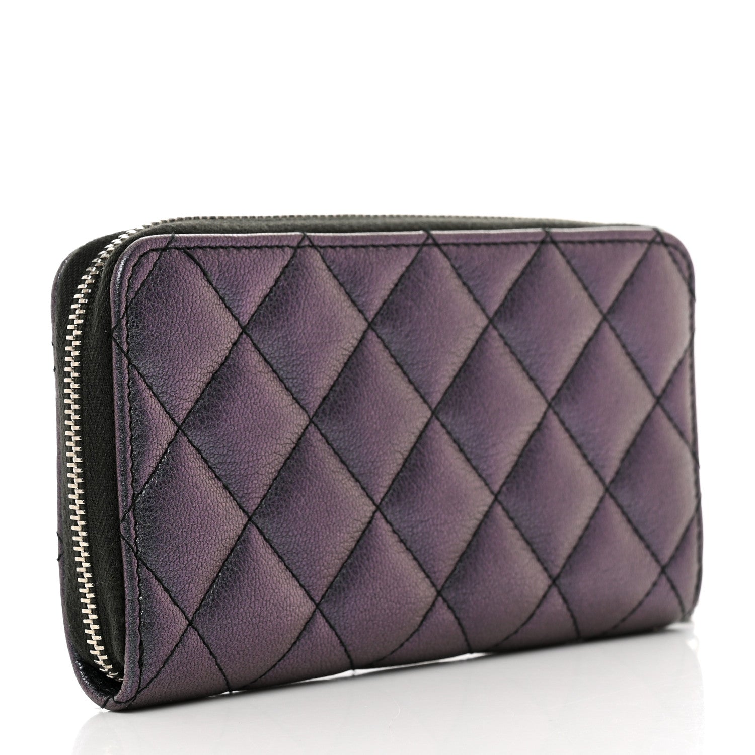 Chanel Iridescent Goatskin Quilted Small Zip Around Wallet Purple 3 of 8