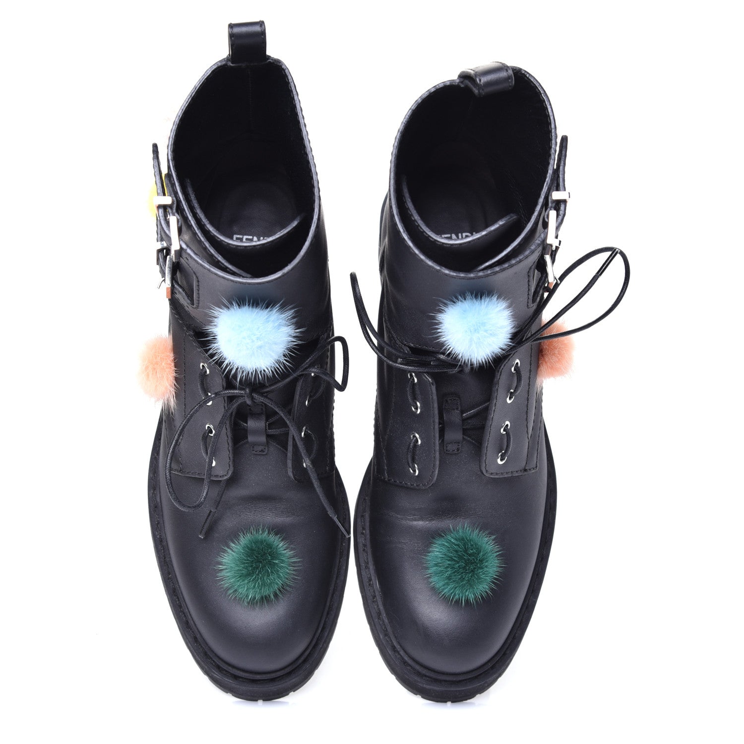 Fendi Calfskin Pom Pom Biker Boots 36 Black 5 of 8