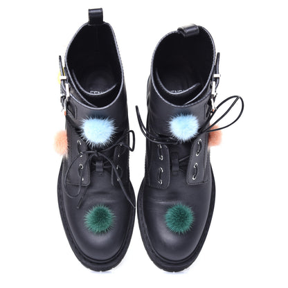 Fendi Calfskin Pom Pom Biker Boots 36 Black 5 of 8