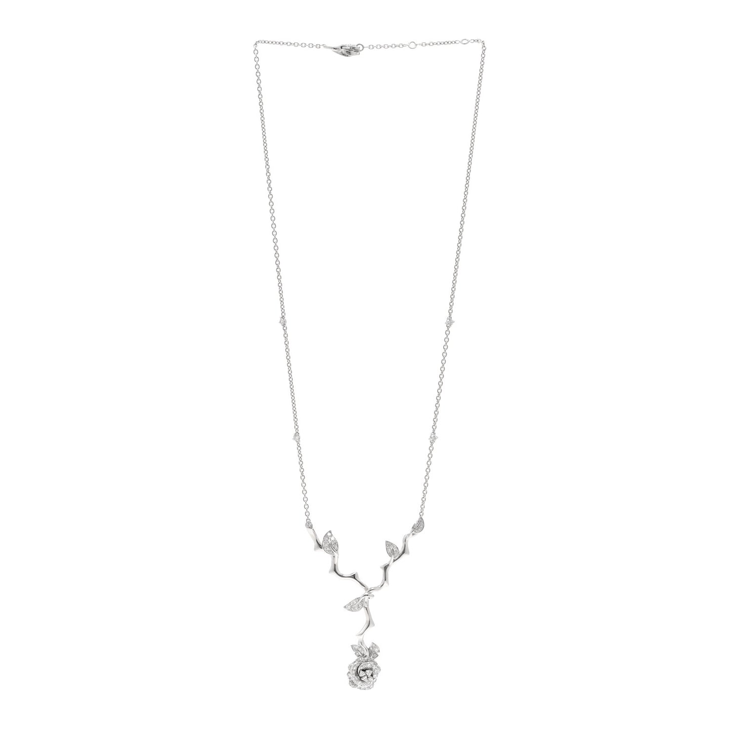 18K White Gold Diamond Medium Rose Dior Bagatelle Drop Necklace