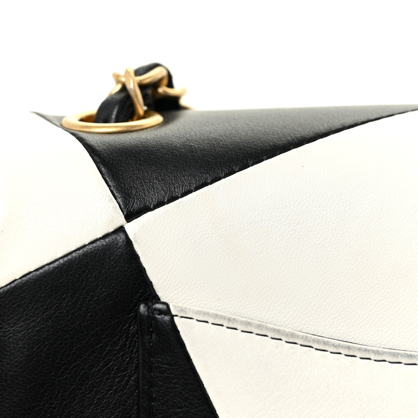 Lambskin Geometric Patchwork Mini Flap Black White