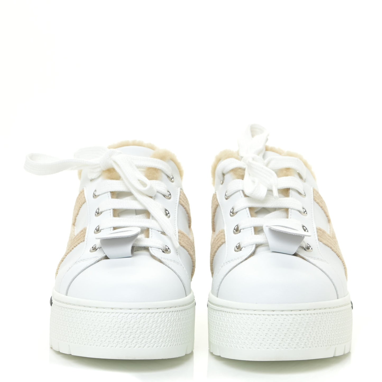 Calfskin Woolskin Dare Sneakers 36 White Ecru