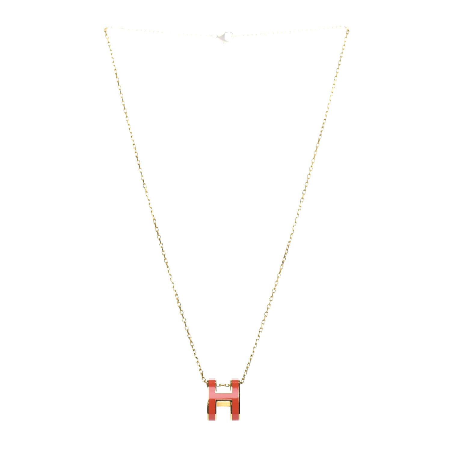 Hermes Lacquered Gold Pop H Pendant Necklace Orange Fonce 3 of 6