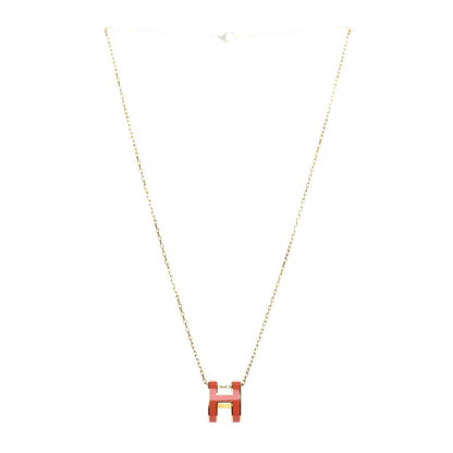 Hermes Lacquered Gold Pop H Pendant Necklace Orange Fonce 3 of 6