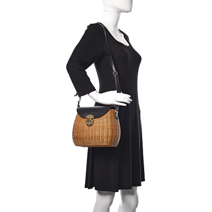 Miu Miu City Calfskin Wicker Midollino Bag Black 2 of 13
