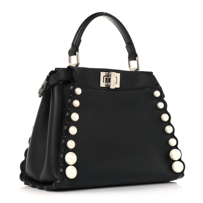 Fendi Vitello Seta Shiny Nappa Pearl Scallopped Studded Mini Peekaboo Iconic Satchel Black 2 of 13