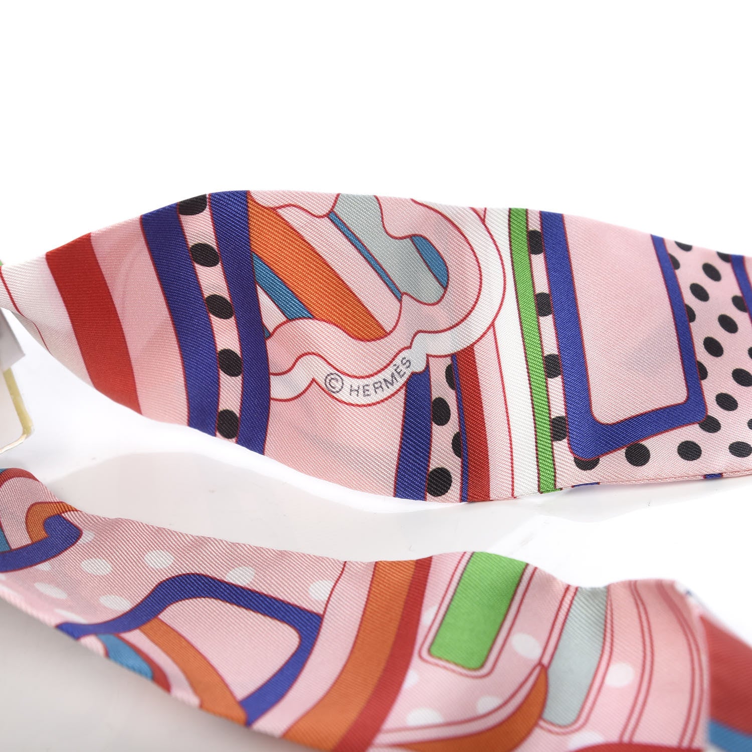 Hermes Silk Faubourg Rainbow Twilly Rose Pale Rouge Vert 3 of 4