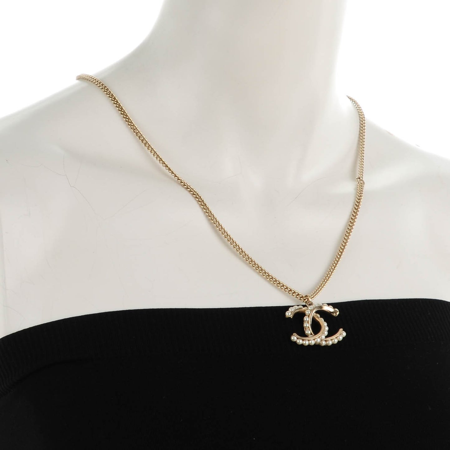Pearl CC Pendant Necklace Gold