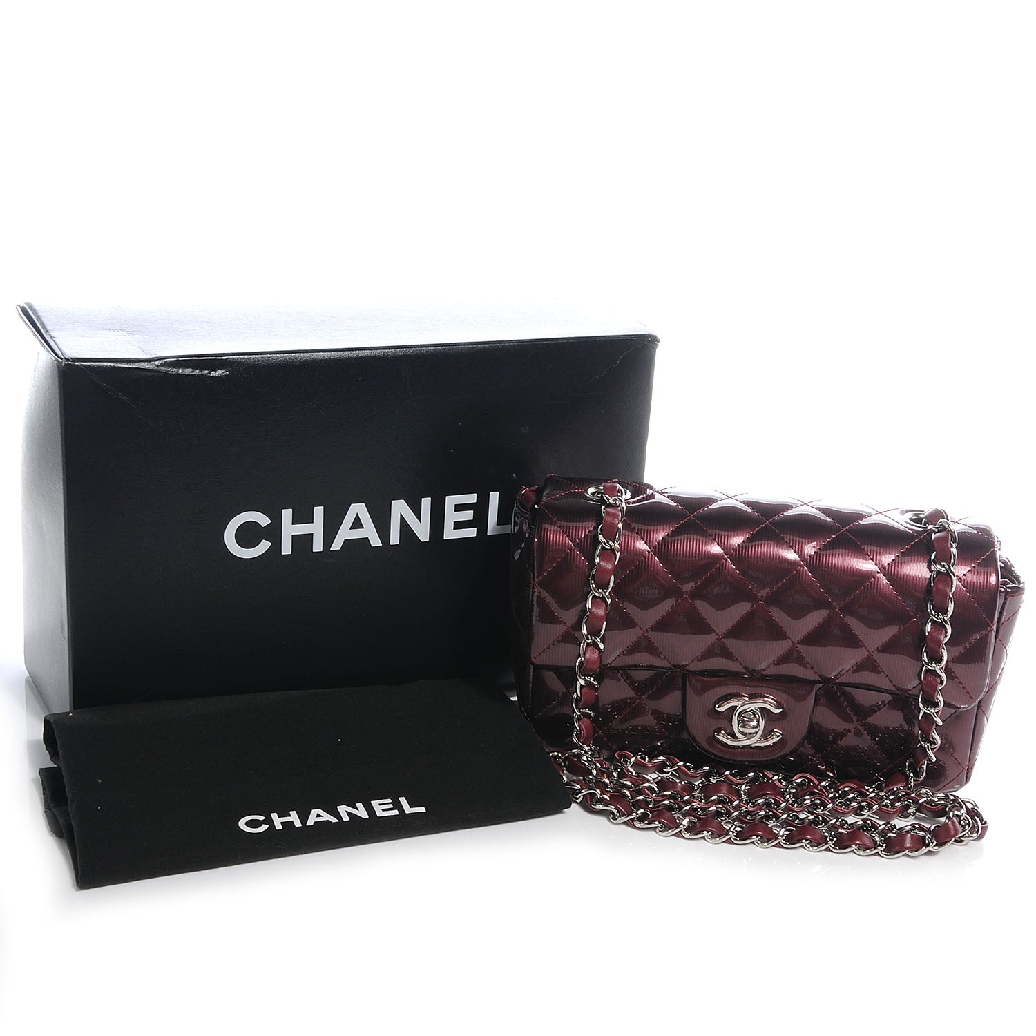 Chanel Striated Patent Quilted Mini Flap Burgundy 5 of 9