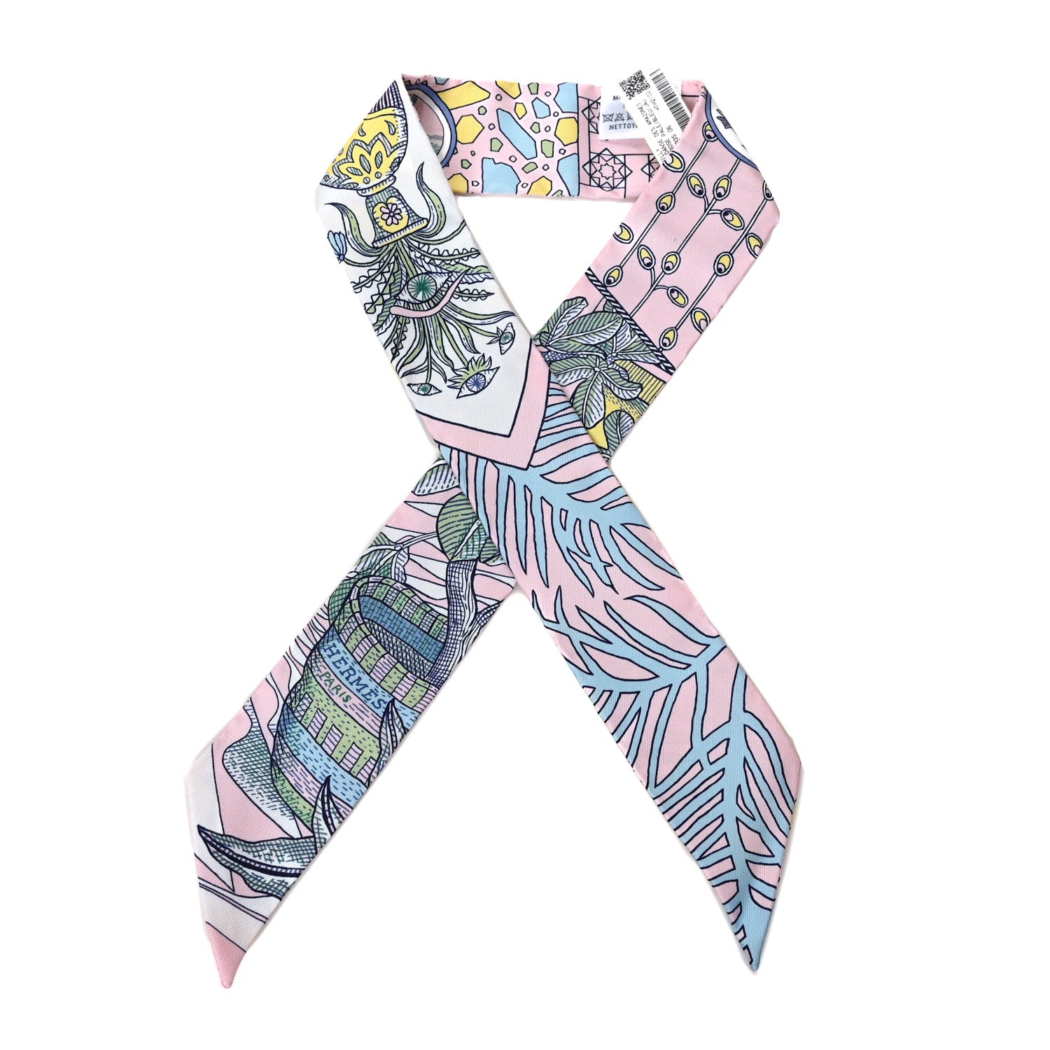 Hermes Silk La Danse Des Amazones Twilly Rose Pale Bleu Jaune 1 of 4