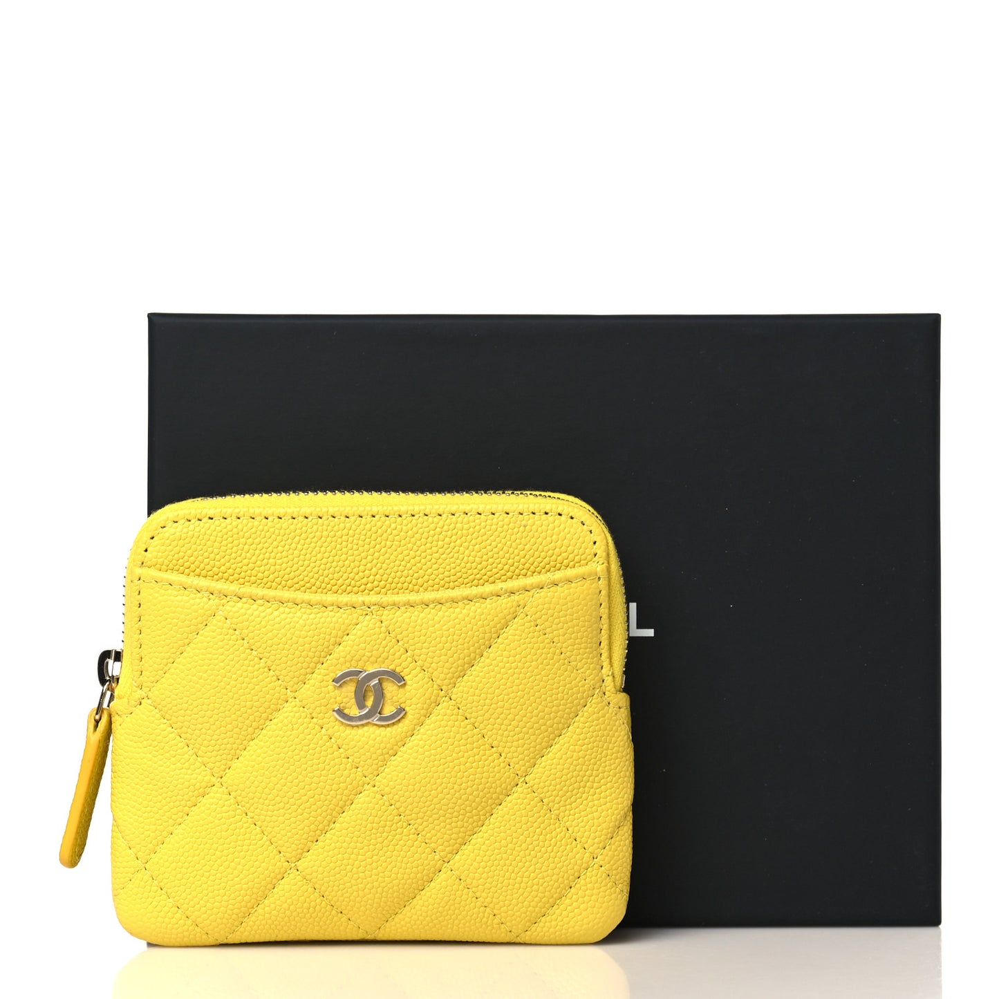 Caviar Quilted Zip Card Holder Wallet Yellow