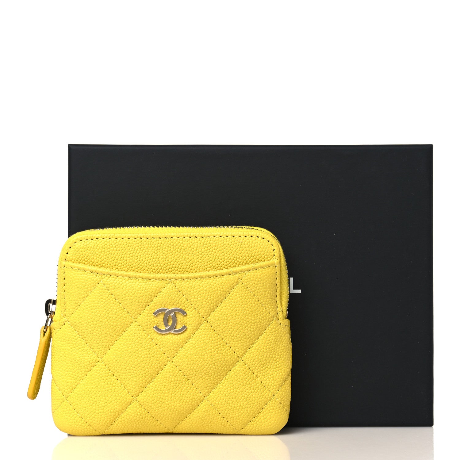 Chanel Caviar Quilted Zip Card Holder Wallet Yellow 8 of 8