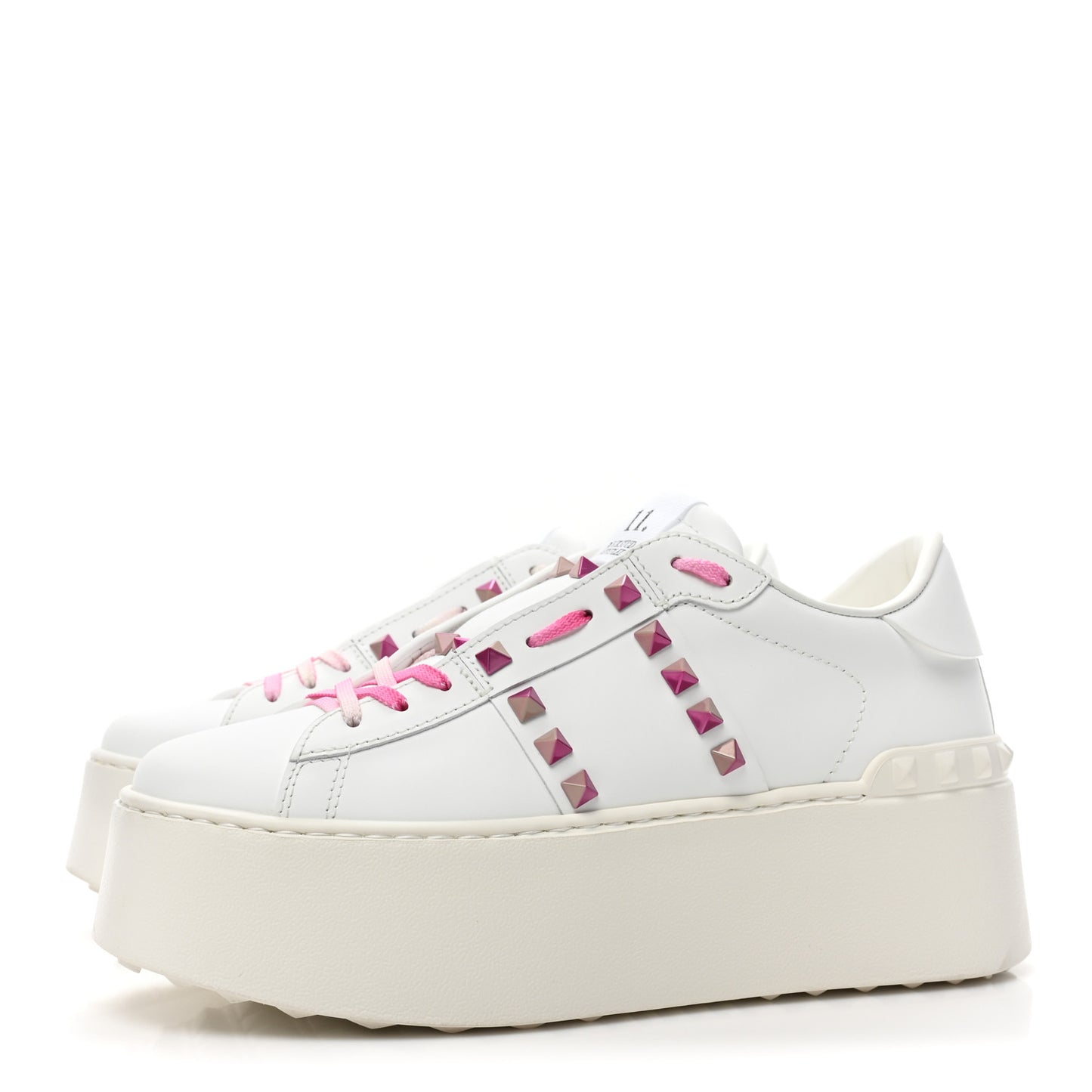 Calfskin Rockstud Untitled 57mm Platform Sneakers 38.5 White Pink PP