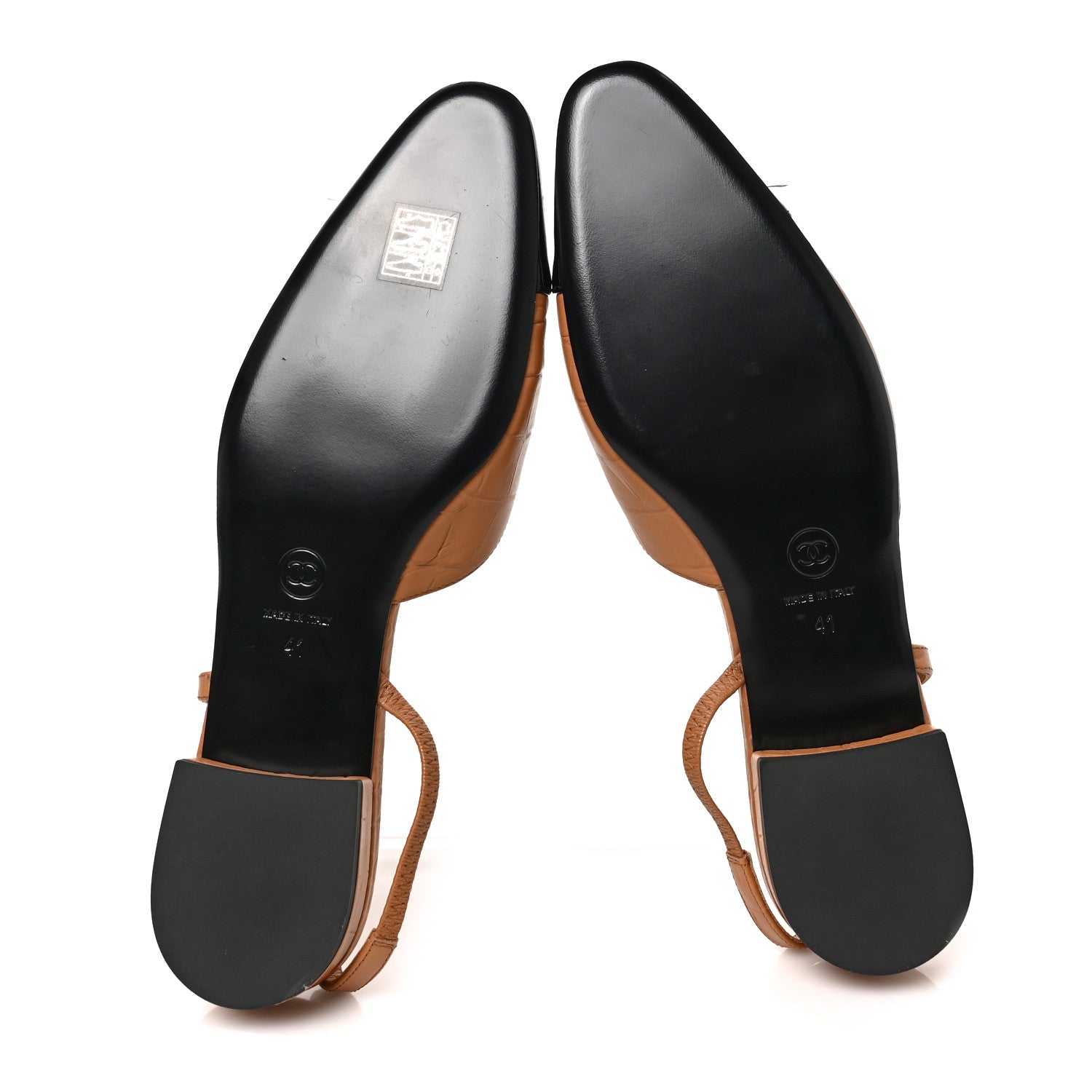 Chanel Calfskin Crocodile Embossed Patent Cap Toe CC Slingback Flats 41 Brown Black 5 of 8