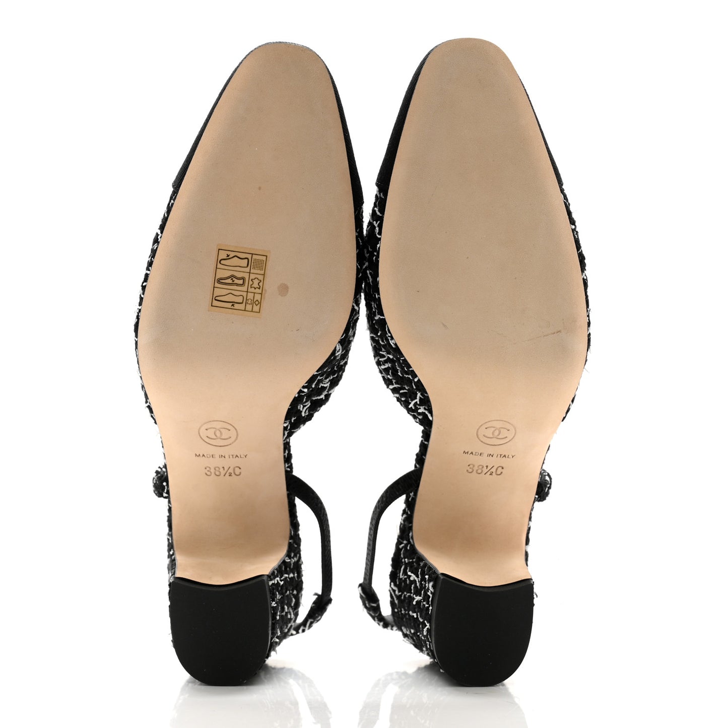 Tweed Grosgrain Cap Toe CC Slingback Pumps 38.5 Black White