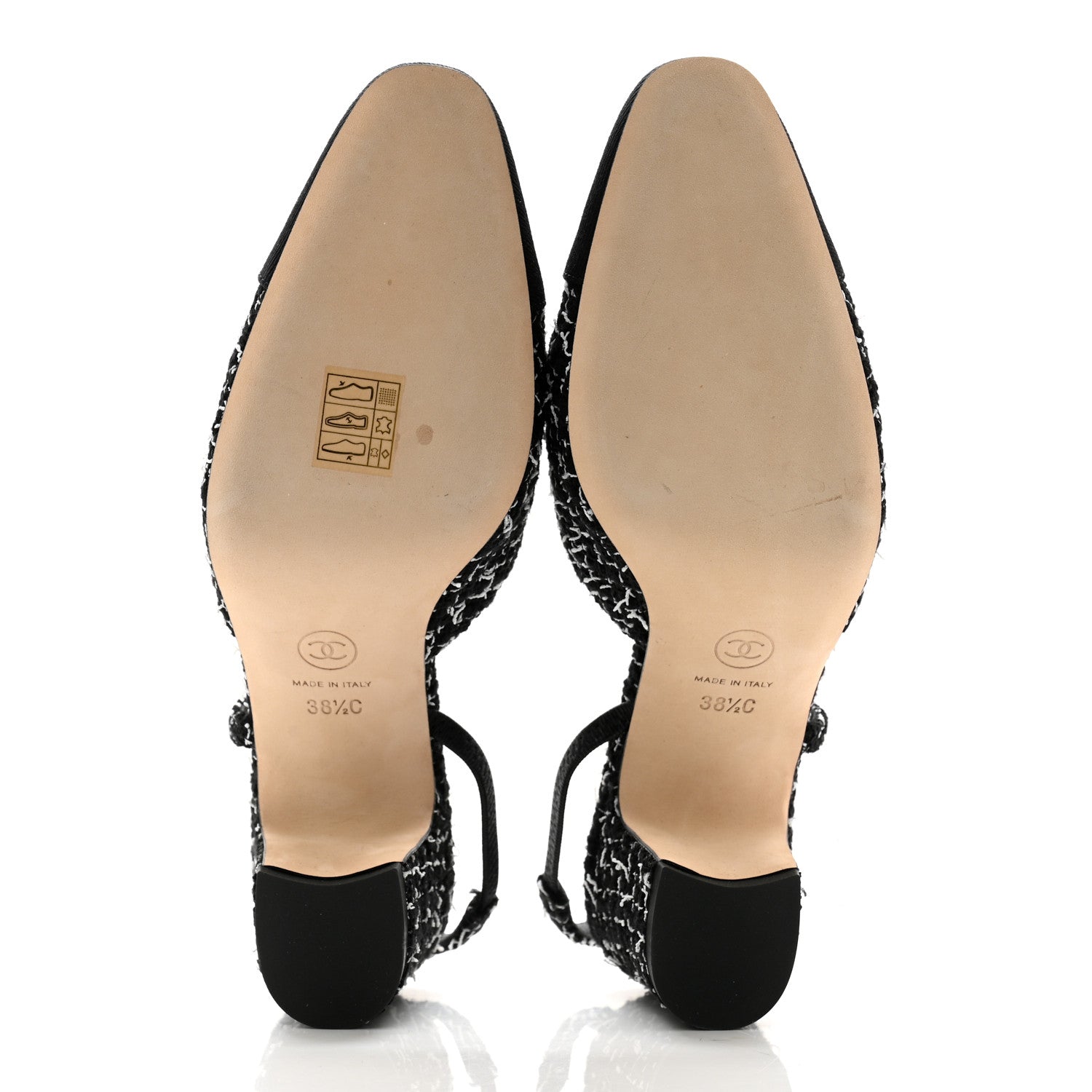 Chanel Tweed Grosgrain Cap Toe CC Slingback Pumps 38.5 Black White 5 of 12