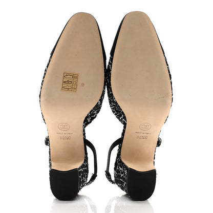 Chanel Tweed Grosgrain Cap Toe CC Slingback Pumps 38.5 Black White 5 of 12