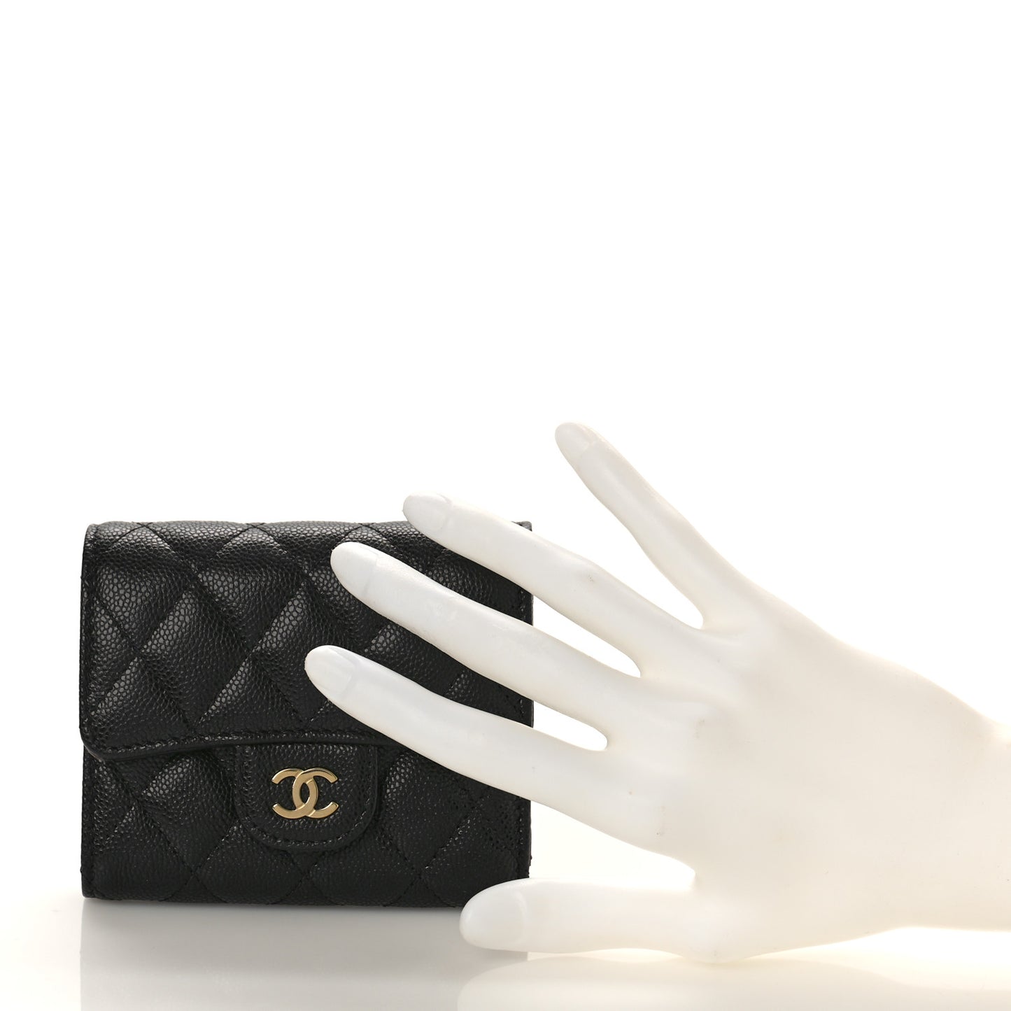 Caviar Quilted Compact Flap Wallet Black