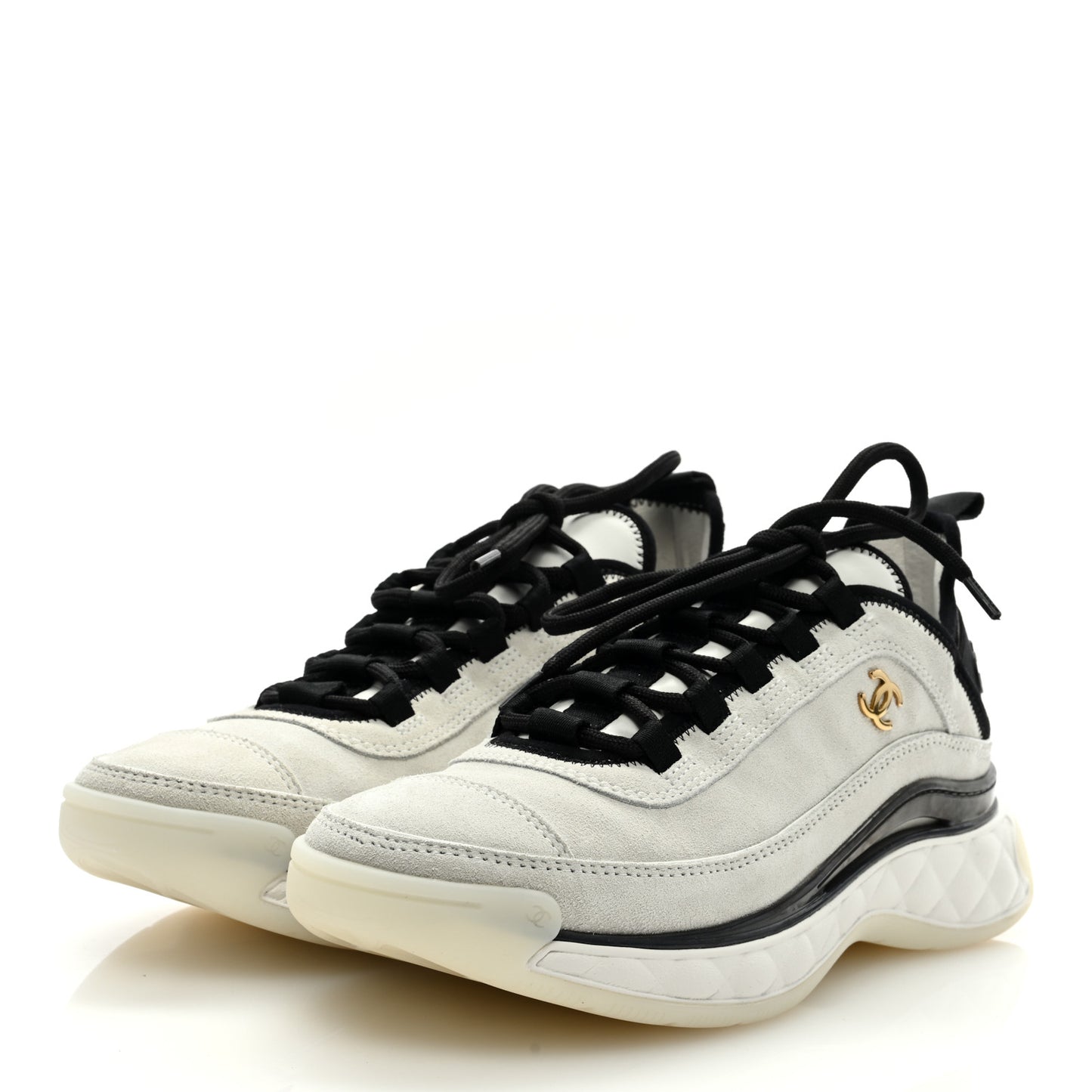 Suede Calfskin Nylon Grosgrain CC Sneakers 37.5 White