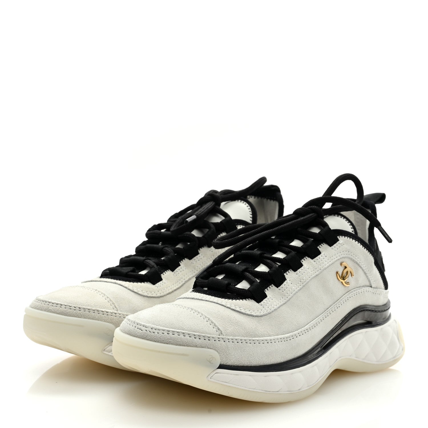 Chanel Suede Calfskin Nylon Grosgrain CC Sneakers 37.5 White 2 of 9