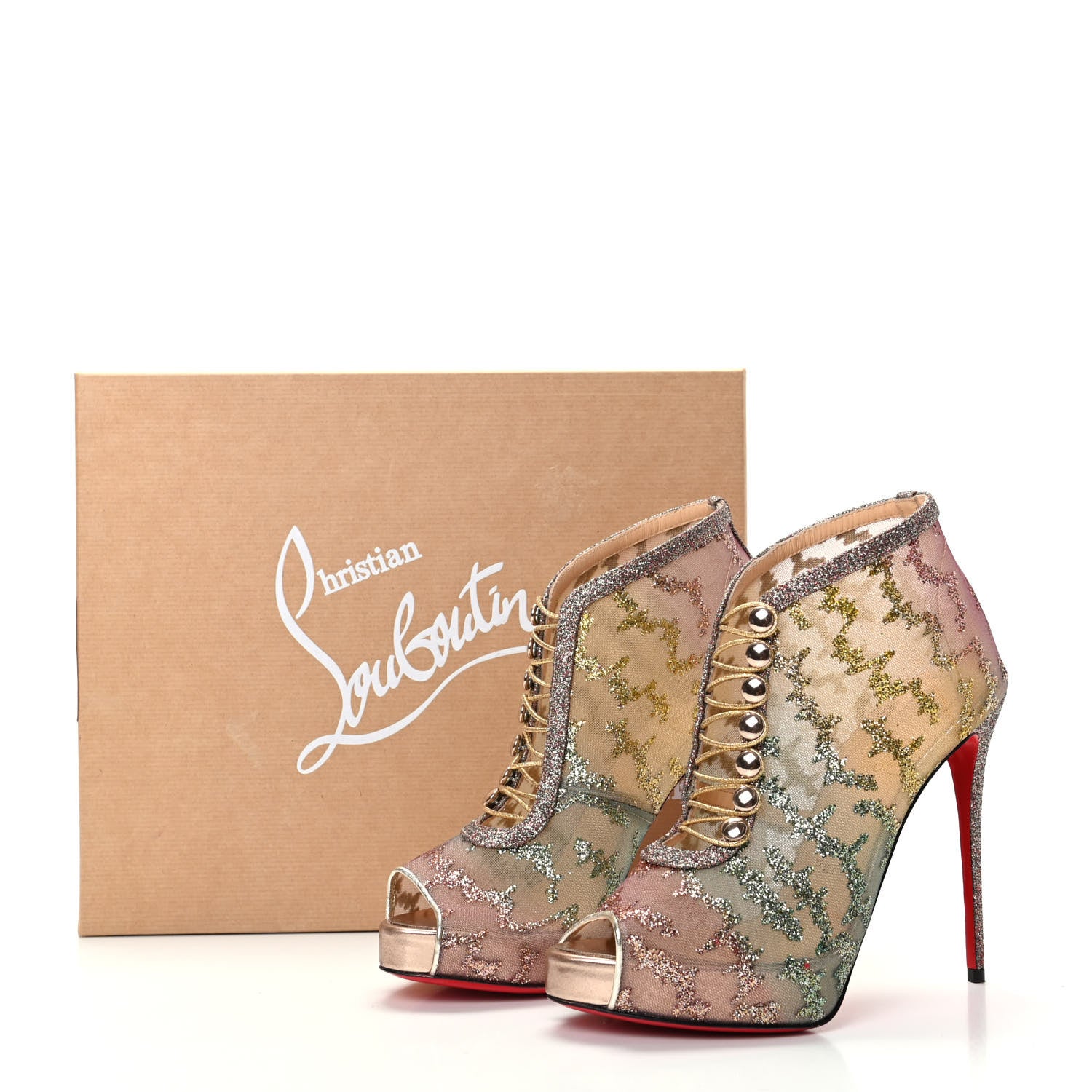 Christian Louboutin Rete Tulle Top Top 120 Ankle Boots 37 Multicolor 8 of 8